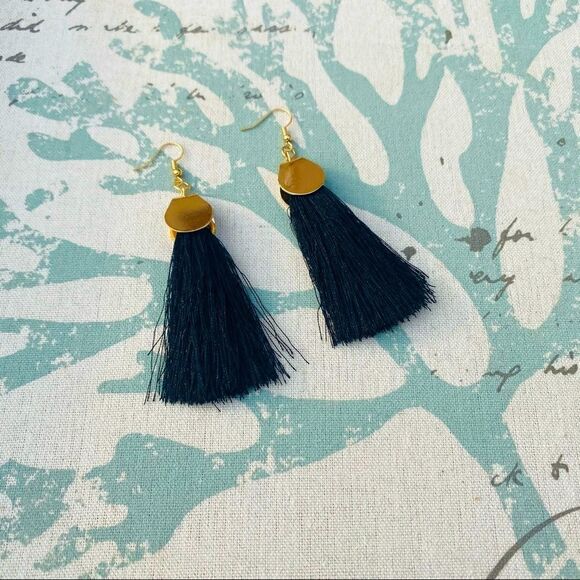 Latest Handcrafted Boho Black & Gold Dangle Tassel Earrings! - Picture 1 of 2